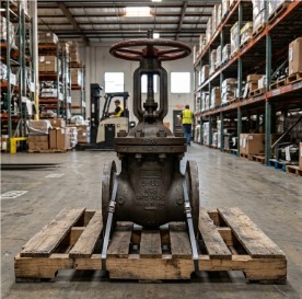 Gate valve and flanges in warehouse